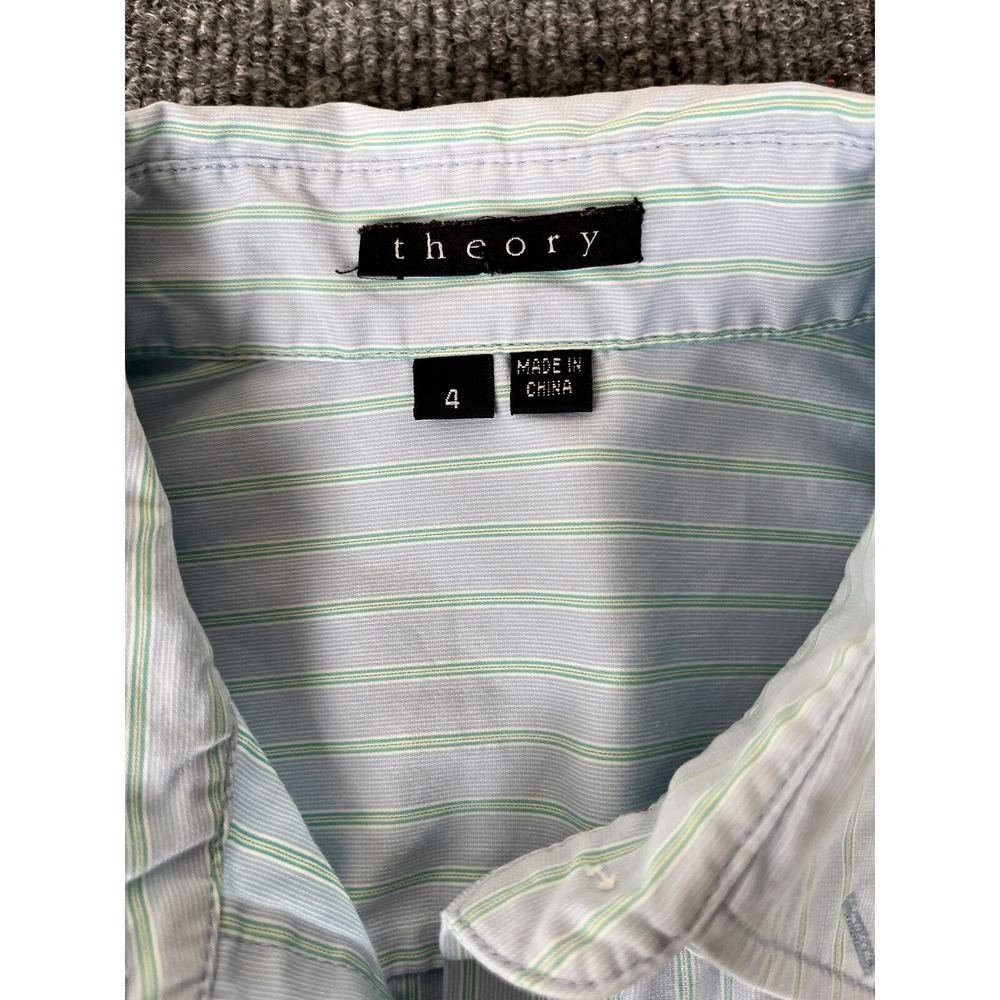 Theory Shirt Dress Blue Green Striped Long Sleeve  No Belt Size 4 - Picture 4 of 6